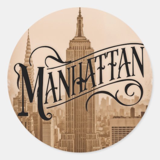Manhattan NYC Vintag Runder Aufkleber (Vorderseite)
