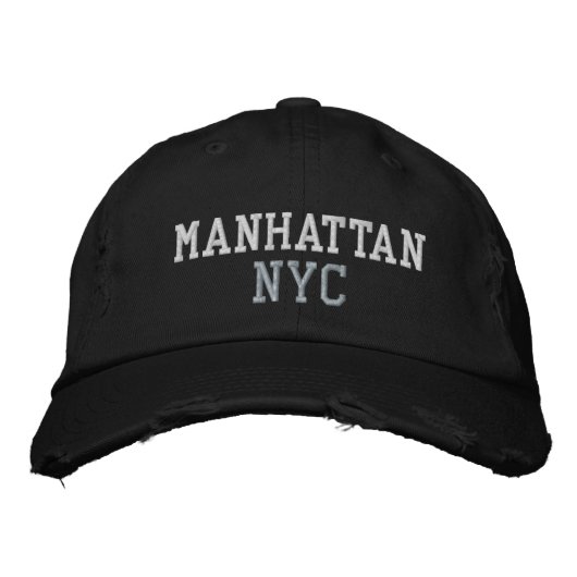 MANHATTAN NYC White Gray Black Vintag Style Bestickte Baseballkappe (Vorderseite)