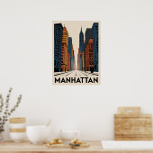 Manhattan Retro Avenue Skyline Poster (Küche)