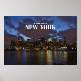 Manhattan Skyline At Night - New York Poster