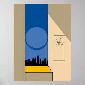 Manhattan-Skyline Blaue Geometrische Silhouette-Ku Poster