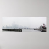 Manhattan Skyline in Nebel mit Leuchtturm Poster (Vorne)