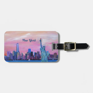Manhattan-Skyline mit Freiheitsstatuen Gepäckanhänger