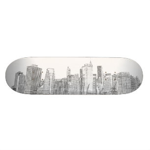 Manhattan-Skyline nachts Skateboard