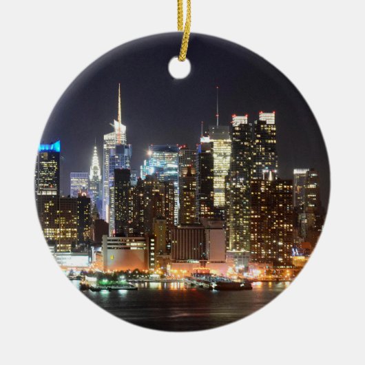 Manhattan Skyline New York in der Nacht Keramikornament (Vorne)