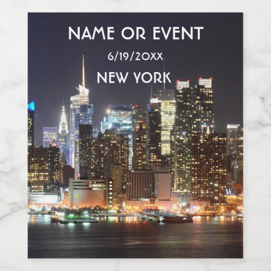 Manhattan Skyline New York in der Nacht Weinetikett (Einzelnes Label)