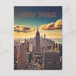 Manhattan Skyline Retro Vintag Sunset Postkarte