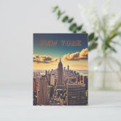 Manhattan Skyline Retro Vintag Sunset Postkarte (Stehend Vorderseite)