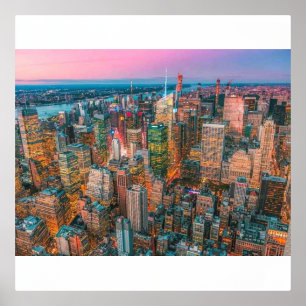 Manhattan-Skyline-Sonnenuntergangs-Glanz Golden Foliendrucke