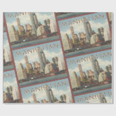 Manhattan Skyline Vintag New York Geschenkpapier (Flach)
