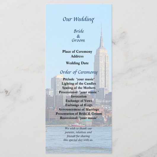 Manhattan Skyline vom Hoboken Wedding Program Programm (Vorderseite)