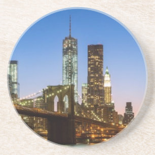 Manhattan und Brooklyn-Brücke an der Dämmerung Sandstein Untersetzer