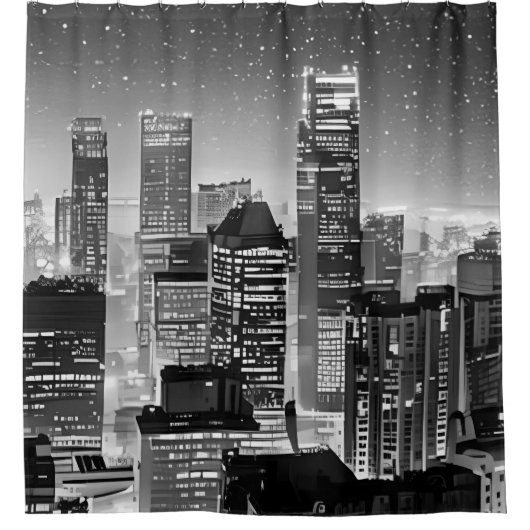 Manhattan Unter den Sternen in Schwarz und Weiß Duschvorhang (Vorderseite)