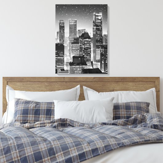Manhattan Unter den Sternen in Schwarz und Weiß Leinwanddruck (Insitu (Schlafzimmer))