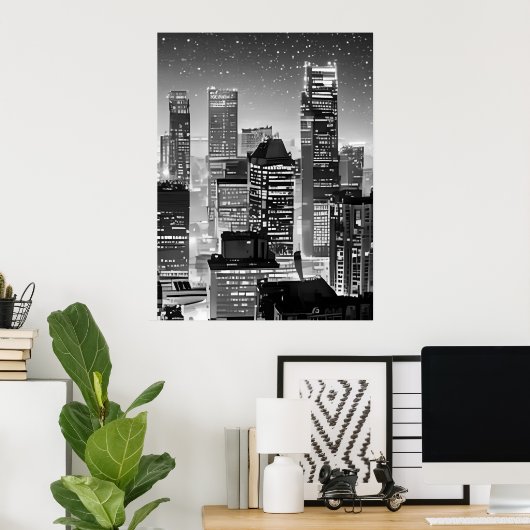 Manhattan Unter den Sternen in Schwarz und Weiß Poster (Heimbüro)