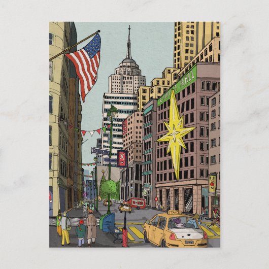 Manhattan Winter New York Weihnachts-Illustration Postkarte (Vorderseite)