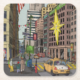 Manhattan Winter New York Weihnachts-Illustration Rechteckiger Pappuntersetzer