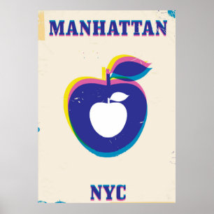 Manhatten NYC Vintag "Big Apple" Travel Poster