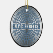 Manhole Cover Brooklyn Blue Keramik Ornament (Rechts)