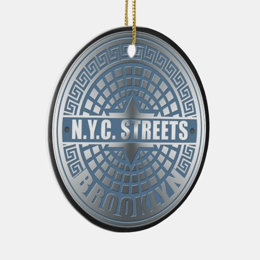 Manhole Cover Brooklyn Blue Keramik Ornament (Rechts)