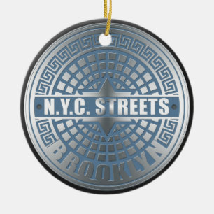 Manhole Cover Brooklyn Blue Keramik Ornament