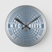Manhole Cover Brooklyn Blue Runde Wanduhr (Vorderseite)