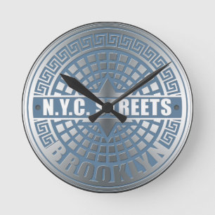 Manhole Cover Brooklyn Blue Runde Wanduhr