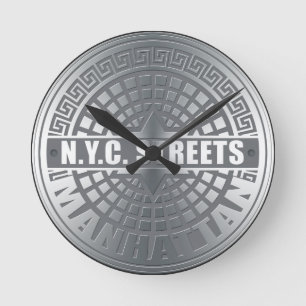 Manhole Covers Manhattan Runde Wanduhr