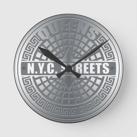 Manhole Covers Queens Runde Wanduhr (Vorderseite)
