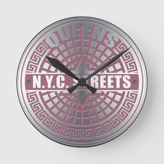 Manhole Covers Queens Runde Wanduhr (Vorderseite)