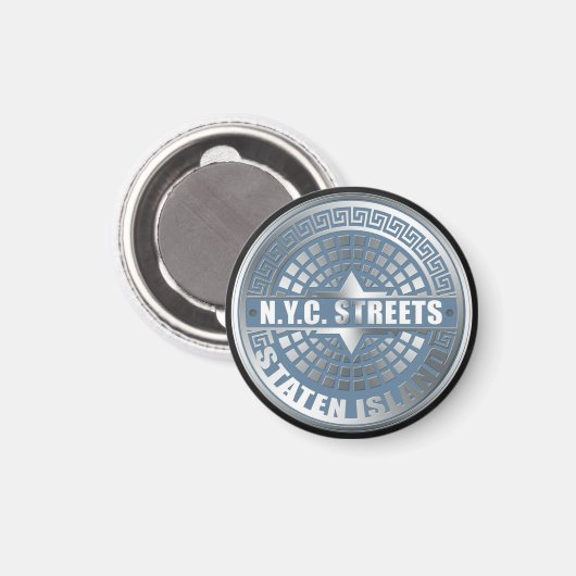 Manhole Staten Island Blue Magnet (Vorderseite/Rückseite)