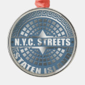 Manhole Staten Island Blue Ornament Aus Metall (Vorne)