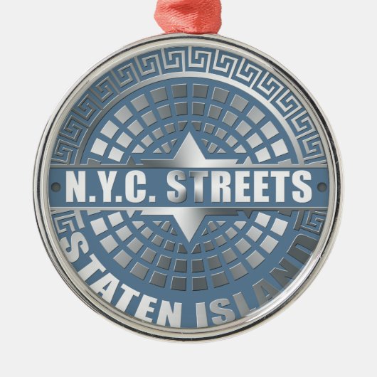 Manhole Staten Island Blue Ornament Aus Metall (Vorne)