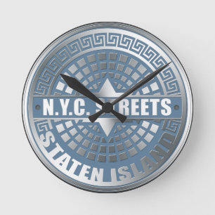 Manhole Staten Island Blue Runde Wanduhr
