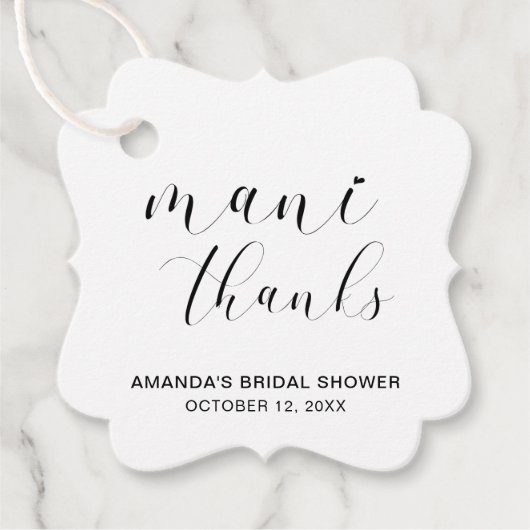 Mani Dank Schwarz-weiß Typografy Brautparty Geschenkanhänger (Vorderseite)