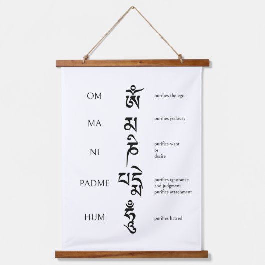 Mani Mantra Tibetan Script Wandteppich Mit Holzrahmen (Vorderseite)
