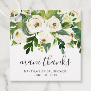 Mani Thanks Elegante weiße Blumen-Brautparty Geschenkanhänger