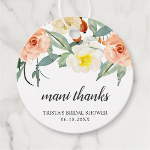 Mani Thanks Pfirsich-Aquarell-Blumen-Brautparty Geschenkanhänger