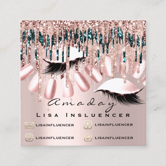 Manicure Nail Artist Tropfens Glitzer Soziale Rose Quadratische Visitenkarte (Vorderseite)