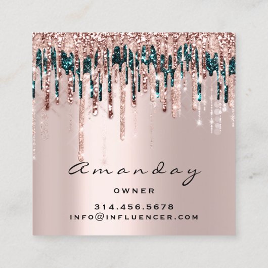 Manicure Nail Artist Tropfens Glitzer Soziale Rose Quadratische Visitenkarte (Rückseite)