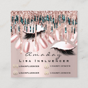 Manicure Nail Artist Tropfens Glitzer Soziale Rose Quadratische Visitenkarte
