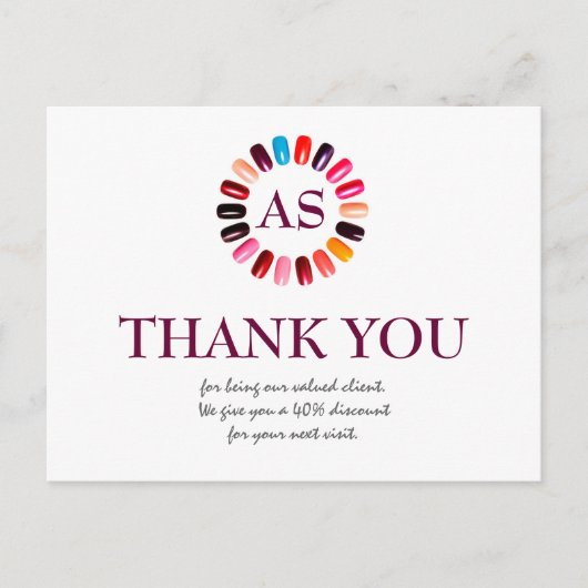 Manicure Nail Salon Simple White Danke Coupon Postkarte (Vorderseite)