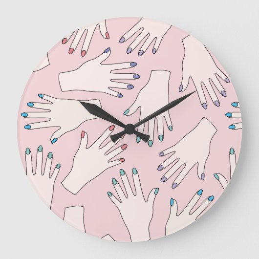 Manicured Handnagel-Studio-Rosa-Pastell-Muster Große Wanduhr (Vorderseite)