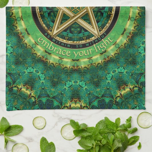 Manifest Your Magic Golden Pentacle Nature Green Geschirrtuch (Gefaltet)