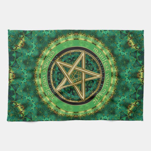 Manifest Your Magic Golden Pentacle Nature Green Geschirrtuch (Horizontal)