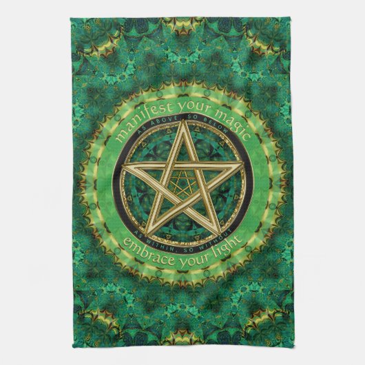 Manifest Your Magic Golden Pentacle Nature Green Geschirrtuch (Vertikal)
