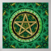 Manifest Your Magic Golden Pentacle Nature Green Poster (Vorne)
