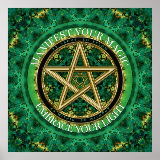 Manifest Your Magic Golden Pentacle Nature Green Poster (Vorne)