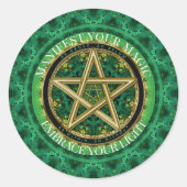 Manifest Your Magic Golden Pentacle Nature Green Runder Aufkleber (Vorderseite)