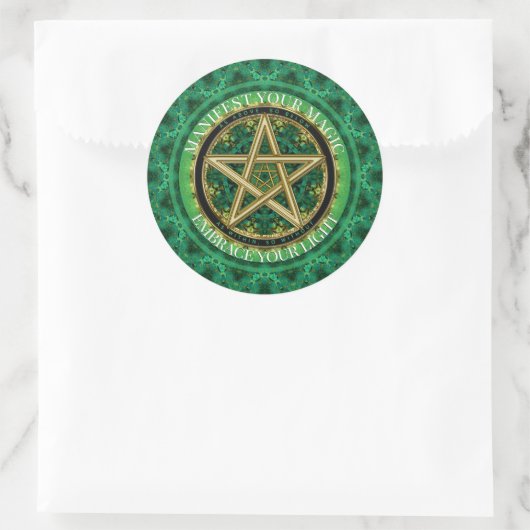 Manifest Your Magic Golden Pentacle Nature Green Runder Aufkleber (Tasche)